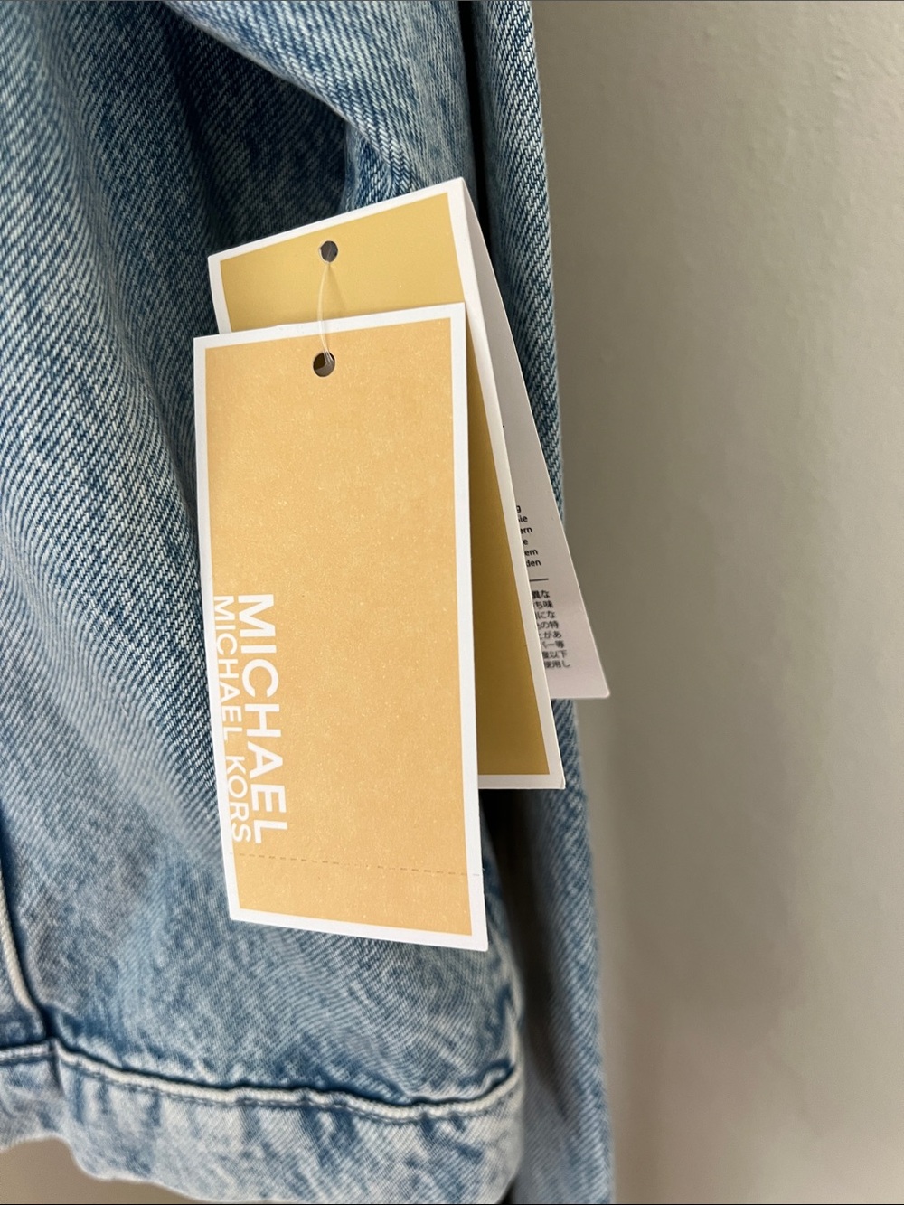 Michael Kors Faded Light Blue Denim Jacket with Gold Grommets - Picture 3 of 4